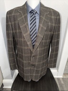 Joseph Abboud Blazer Mens 42R Brown Plaid Lambswool